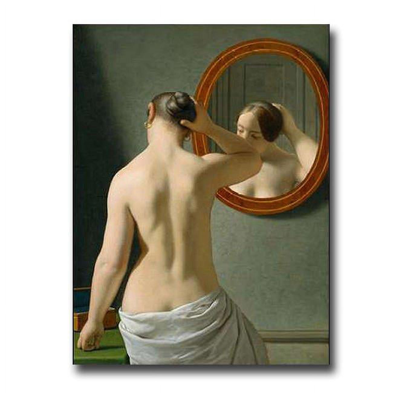 Woman Standing in Front of A Mirror by Christoffer Wilhelm Eckersberg Premium Gallery-Wrapped Canvas Giclee Art - 12 x 16 x 1.5 in.