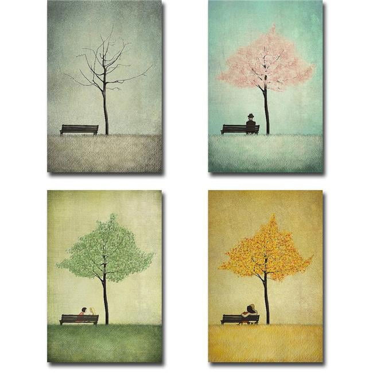 The Cherry Tree - Winter, Spring, Summer, & Fall by Majali 4-pc Premium Gallery-Wrapped Canvas Giclee Art Set - 16 x 24 x 1.5 in.