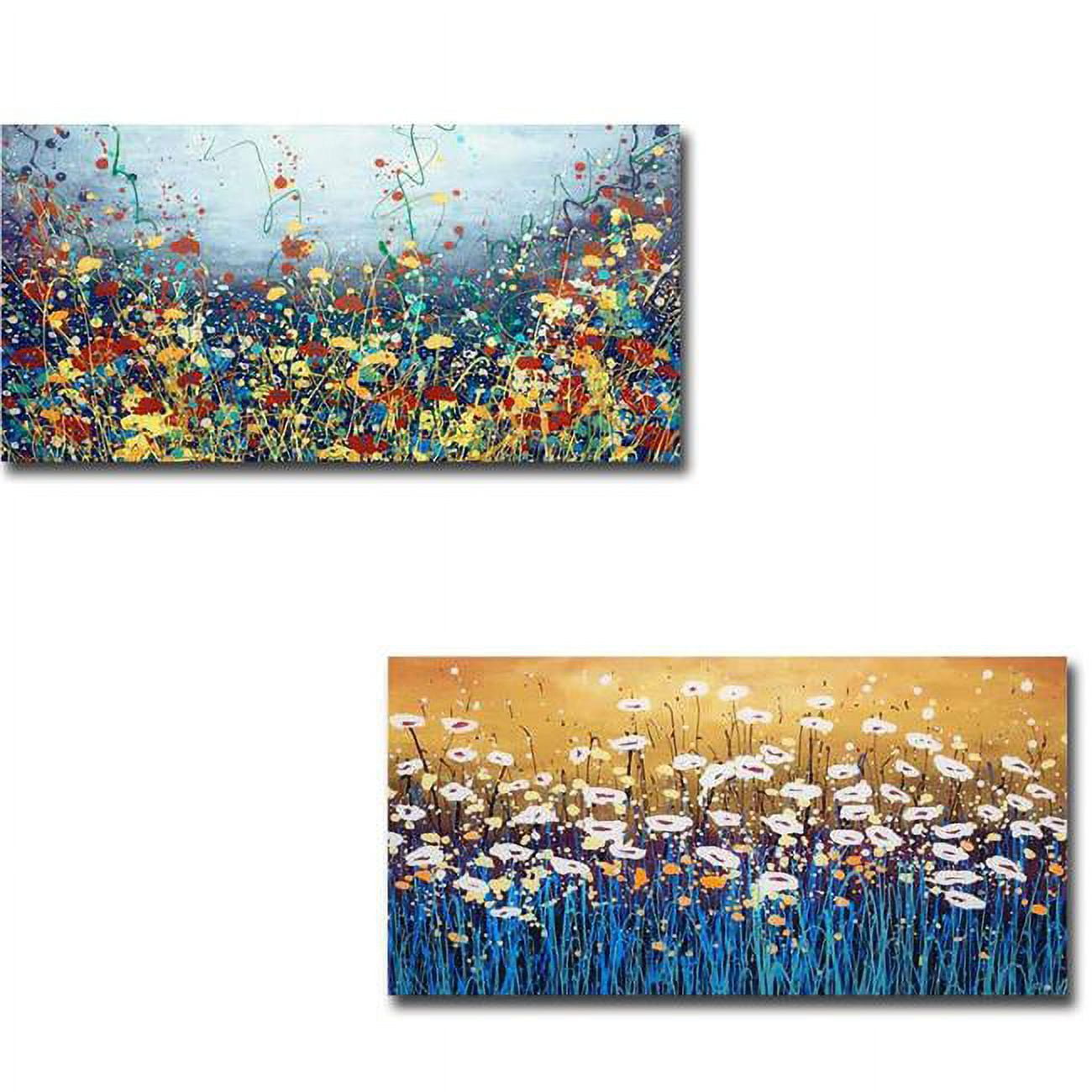 Poem Flower & Peace Flower by Daniel Lager Premium Gallery-Wrapped Canvas Giclee Art Set - Ready-to-Hang, 12 x 24 x 1.5 in.