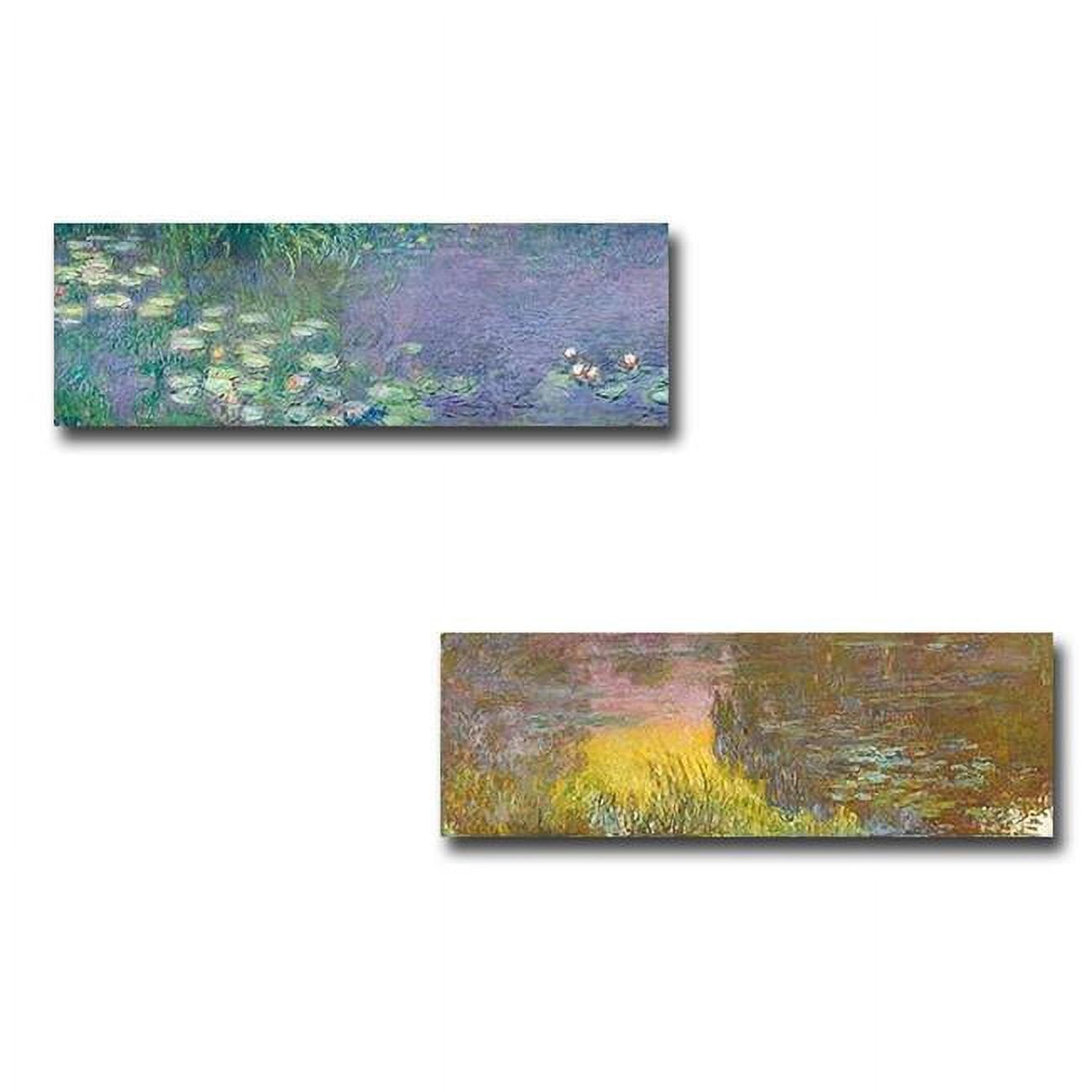Morning I & Waterlilies - Setting Sun by Claude Monet Premium Gallery-Wrapped Canvas Giclee Art Set - Ready-to-Hang, 12 x 24 x 1.5 in.
