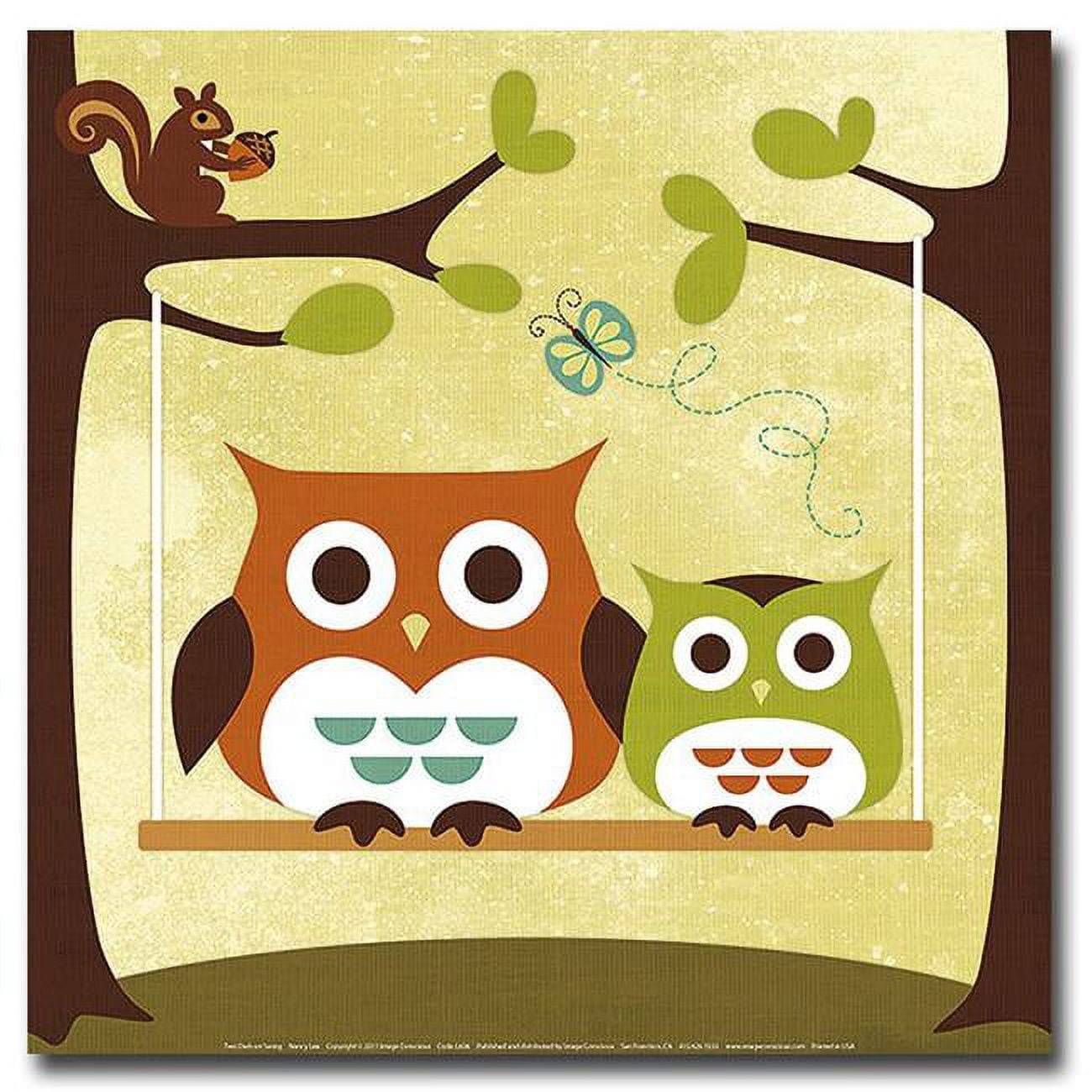 Two Owls on a Swing by Nancy Lee Premium Gallery-Wrapped Canvas Giclee Art - Ready-to-Hang - Medium, 16 x 16 x 1.5 in.