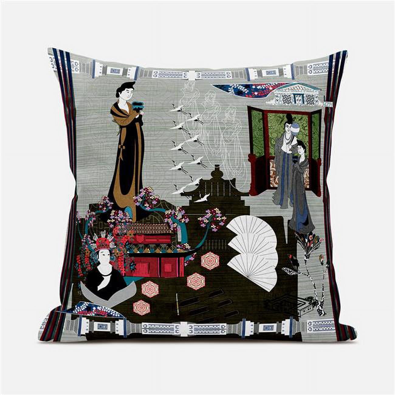 Picture of Amrita Sen Designs CAPL1000FSDS-BL-16x16 16 x 16 in. Empress Hall Suede Blown & Closed Pillow - Grey&#44; Blue & White