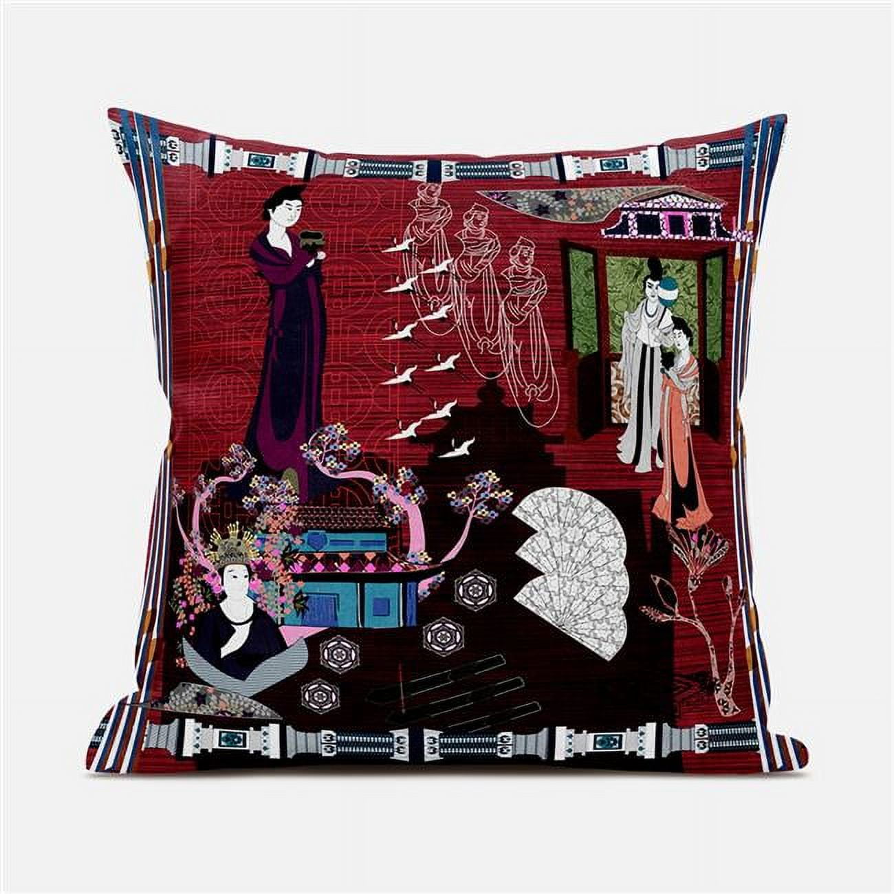 Picture of Amrita Sen Designs CAPL1001FSDS-BL-16x16 16 x 16 in. Empress Hall Suede Blown & Closed Pillow - Red&#44; Pink & Brown