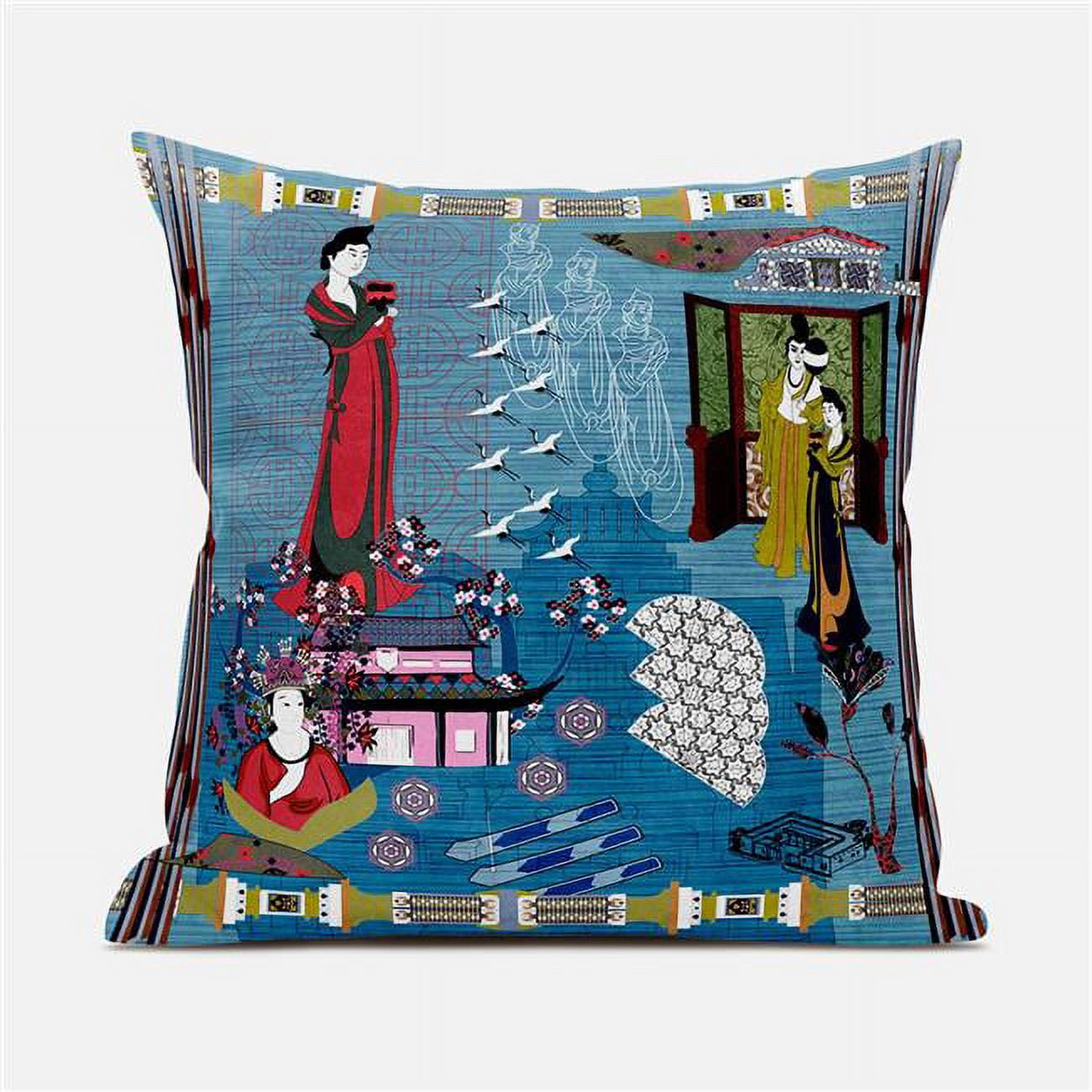 Picture of Amrita Sen Designs CAPL1002FSDS-BL-18x18 18 x 18 in. Empress Hall Suede Blown & Closed Pillow - Blue&#44; Red & Yellow