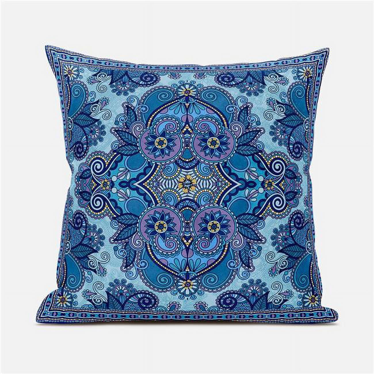 Picture of Amrita Sen Designs CAPL1004FSDS-BL-18x18 18 x 18 in. Floral Paisley Suede Blown & Closed Pillow - Blue & Purple