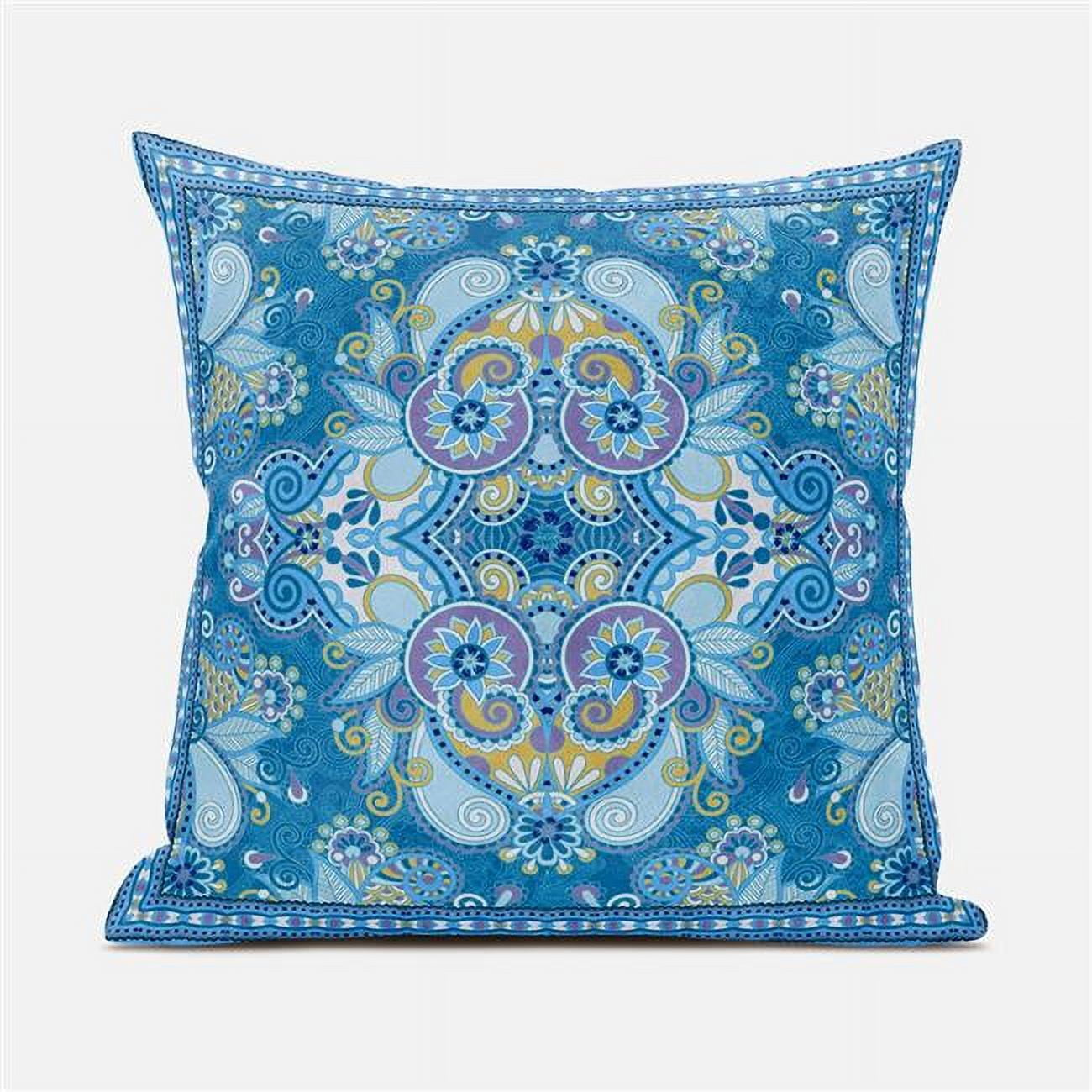 Picture of Amrita Sen Designs CAPL1005FSDS-BL-16x16 16 x 16 in. Floral Paisley Suede Blown & Closed Pillow - Blue&#44; Pink & Purple