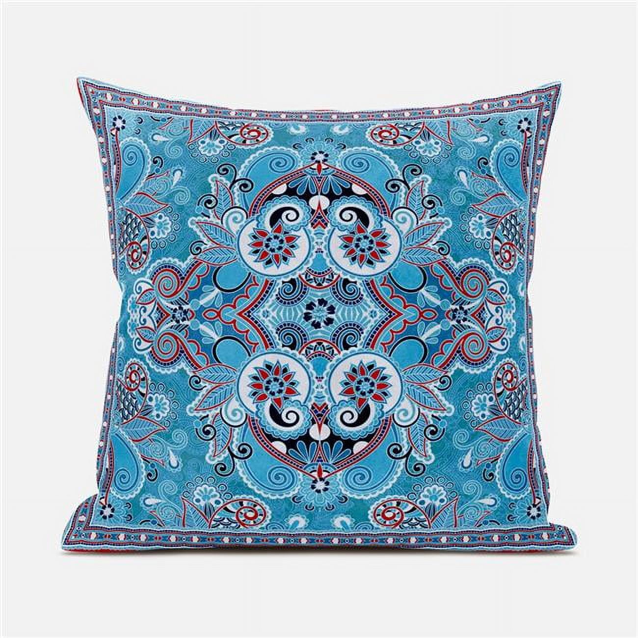 Picture of Amrita Sen Designs CAPL1007FSDS-BL-16x16 16 x 16 in. Floral Paisley Suede Blown & Closed Pillow - Red&#44; Blue & Black