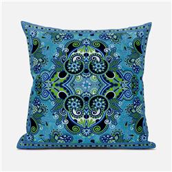 Picture of Amrita Sen Designs CAPL1008FSDS-BL-16x16 16 x 16 in. Floral Paisley Suede Blown & Closed Pillow - Turquoise&#44; Green & Indigo