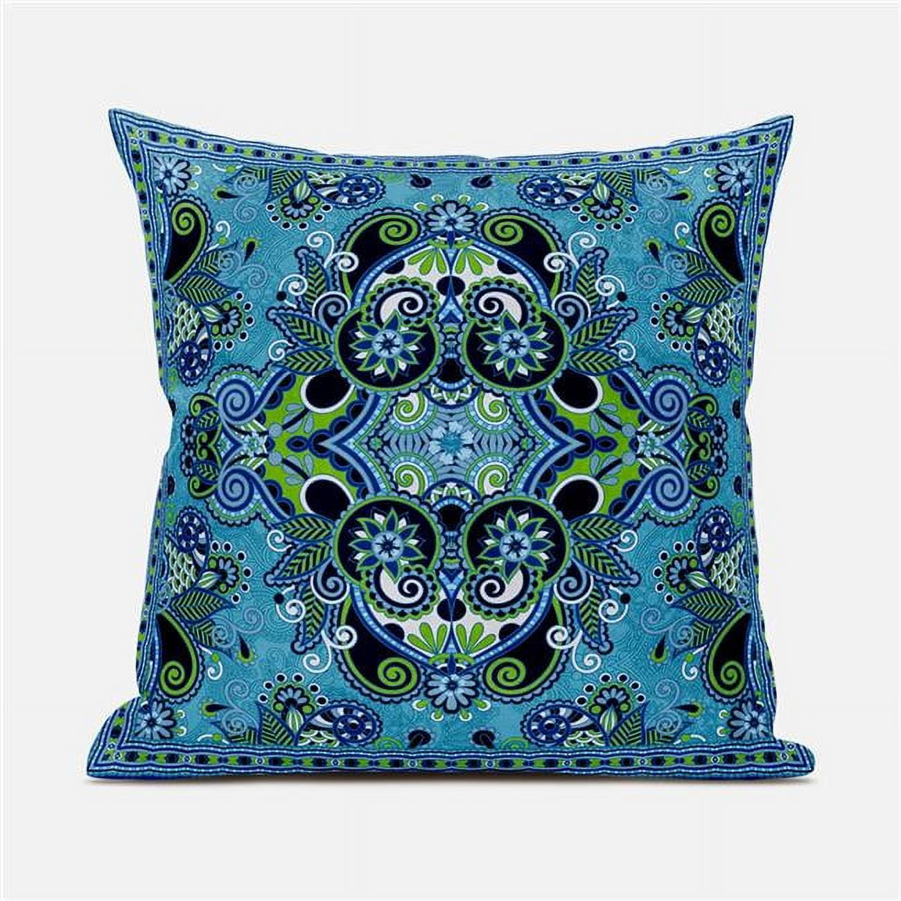 Picture of Amrita Sen Designs CAPL1008FSDS-BL-18x18 18 x 18 in. Floral Paisley Suede Blown & Closed Pillow - Turquoise&#44; Green & Indigo
