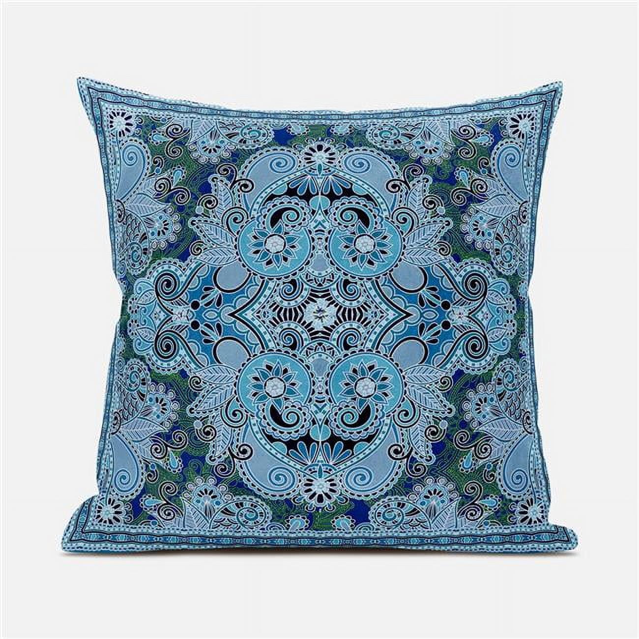 Picture of Amrita Sen Designs CAPL1009FSDS-BL-18x18 18 x 18 in. Floral Paisley Suede Blown & Closed Pillow - Grey&#44; Blue & Green