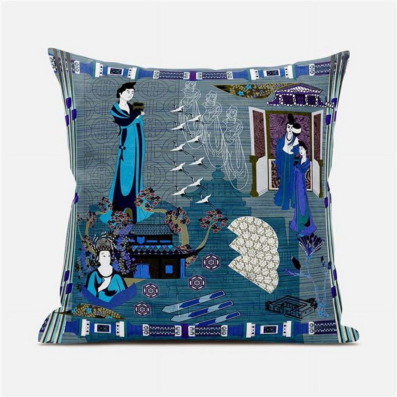 Picture of Amrita Sen Designs CAPL1003FSDS-ZP-16x16 16 x 16 in. Empress Hall Suede Zippered Pillow with Insert - Blue&#44; White & Purple