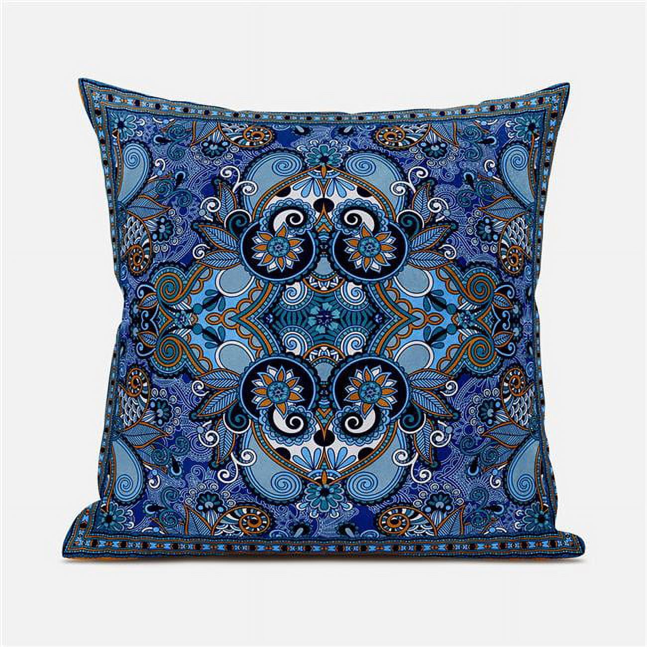 Picture of Amrita Sen Designs CAPL1010FSDS-ZP-16x16 16 x 16 in. Floral Paisley Suede Zippered Pillow with Insert - Blue&#44; Orange & Turquoise
