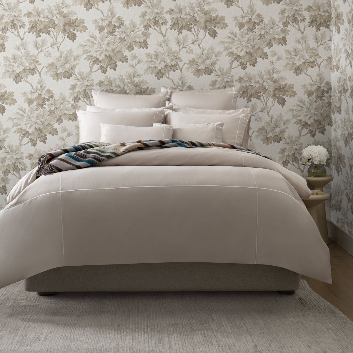AH-DUN54 Dune Embroidery Duvet Set, Taupe & White - Full Size