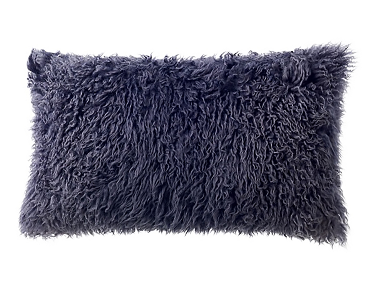 CLCR28X56F-CC Longwool Curly Sheepskin Cushion CHARCOAL Lumbar