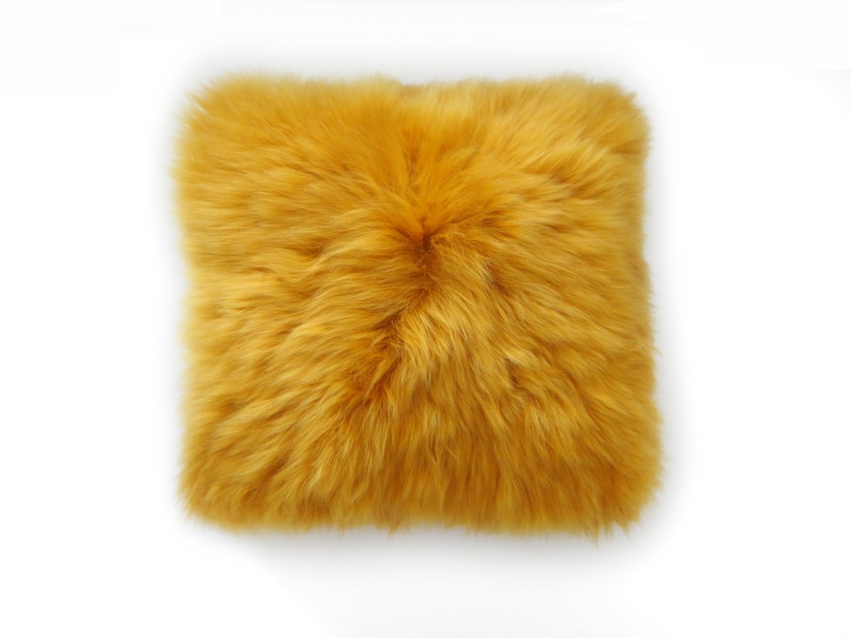 CLS50F-MD Longwool Sheepskin Cushion MUSTARD Square