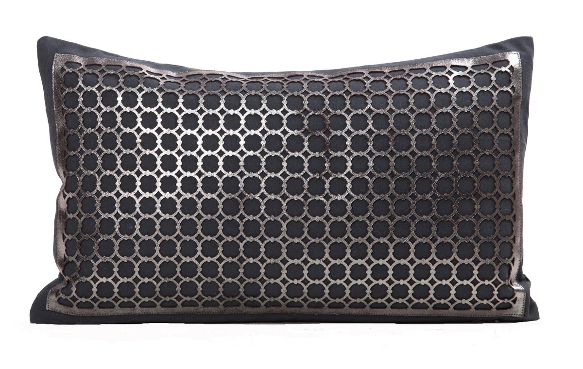 CP13533BP3X5  Cowhide Cushion Laser Cut CIRQUE SILVER Rectangle 30x50cm