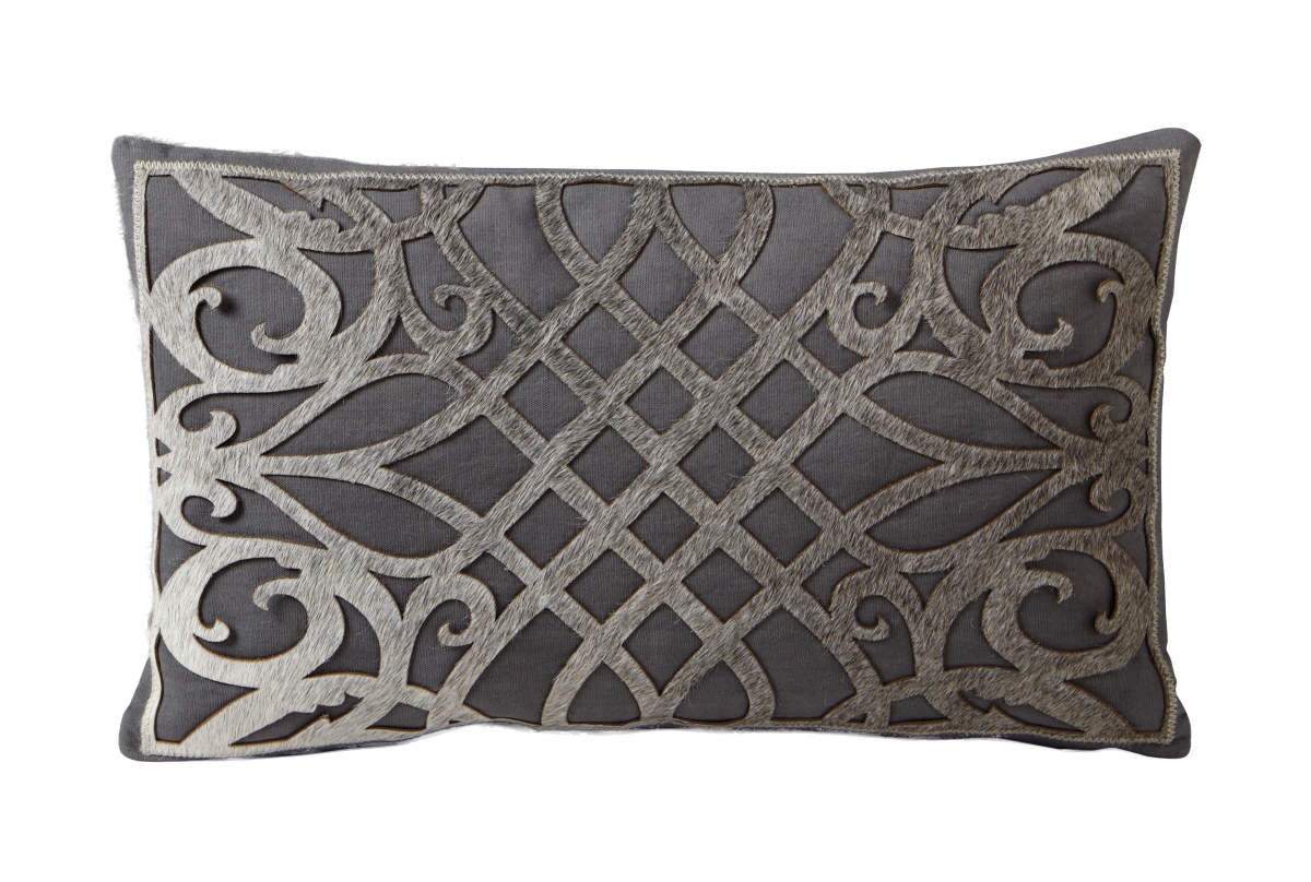 CP12345PW3X5 Cowhide Cushion Laser Cut DAME Pewter Rectangle 30x50cm