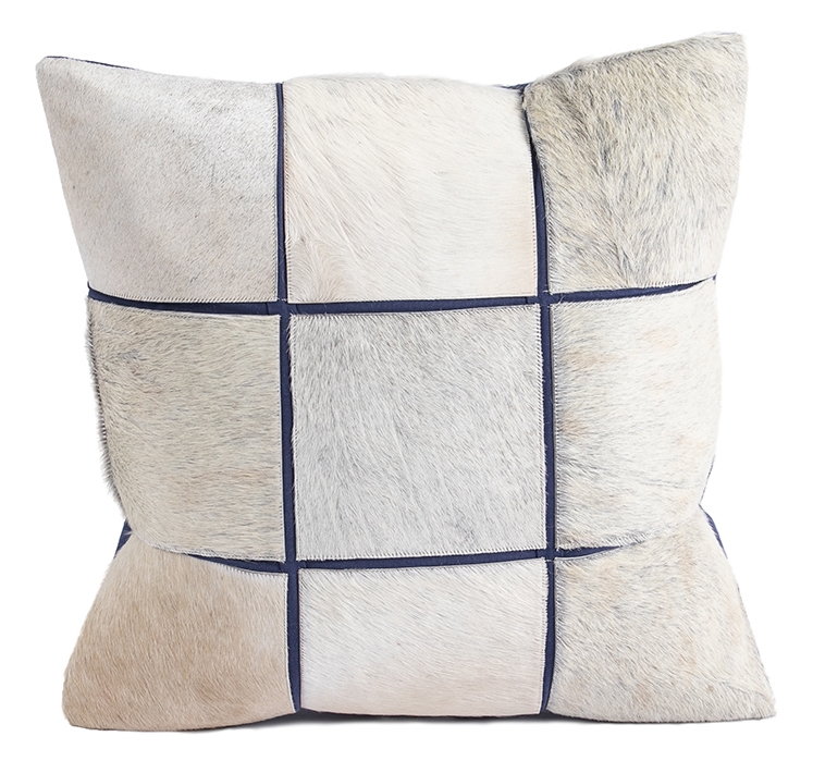 CP12629FBLS5-CHBL Cowhide Cushion SEGMENTS Blue Square 50x50cm