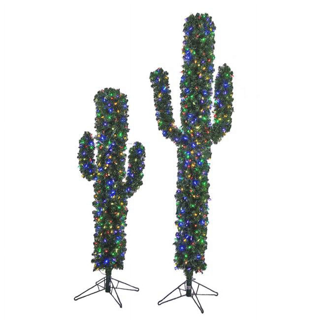Picture of Autograph Foliages C-183029 7 ft. PVC Holiday Cactus Trees - LED Lights, Multi Color LED Lights, Green