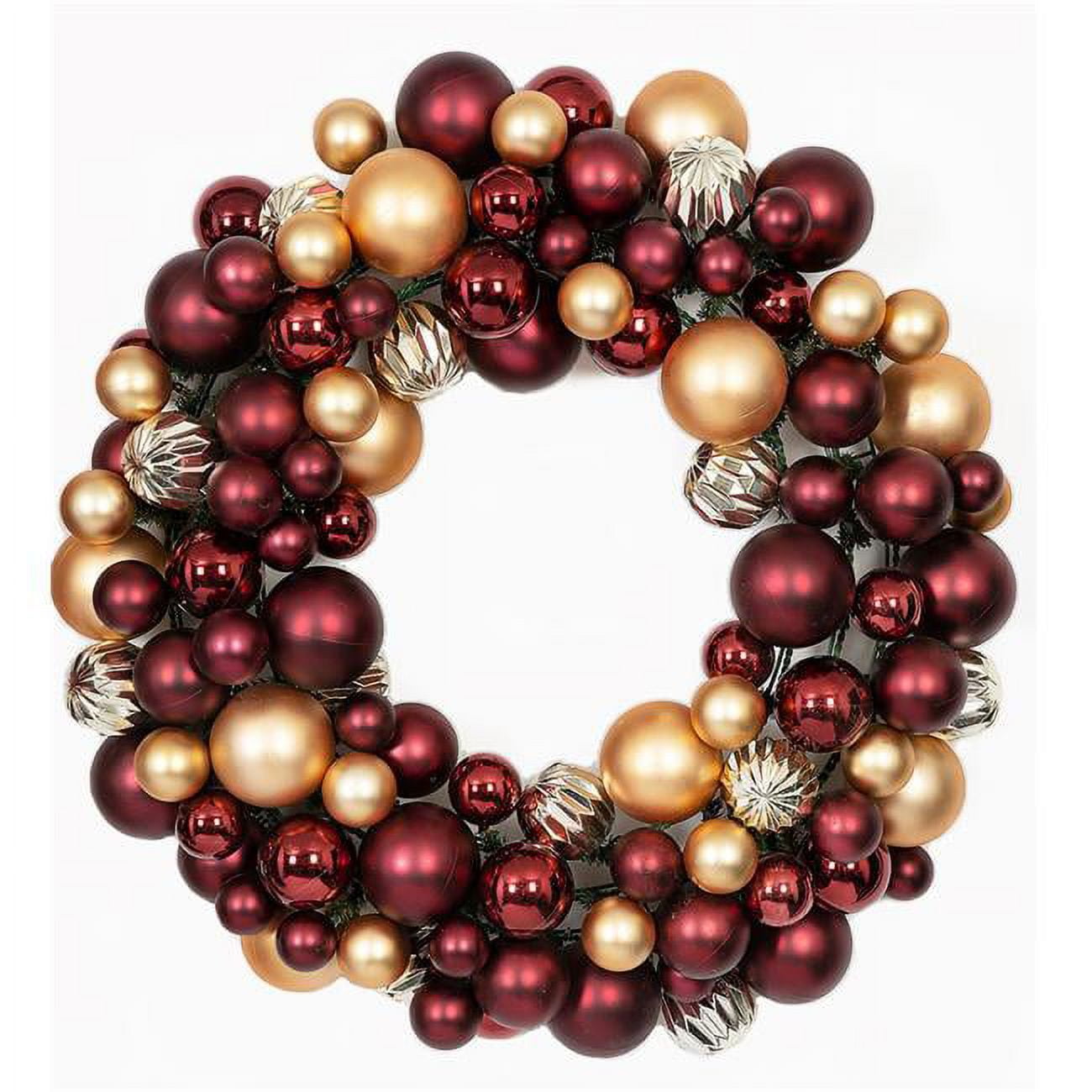 Picture of Autograph Foliages A-200610 30 in. Matte & Reflective Mixed Ball Wreath&#44; Burgundy & Gold