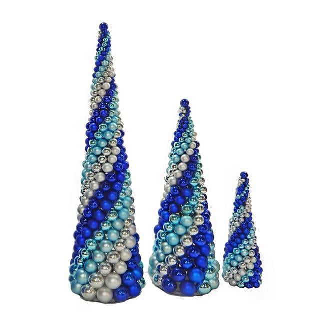 Picture of Autograph Foliages A-202250 5 ft. Matte & Reflective Spiral Pattern Ball Cone Trees&#44; Blue & Silver