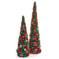 Picture of Autograph Foliages A-202280 5 ft. Matte & Reflective Mixed Ball & Finial Cone Trees - Red&#44; Green & White