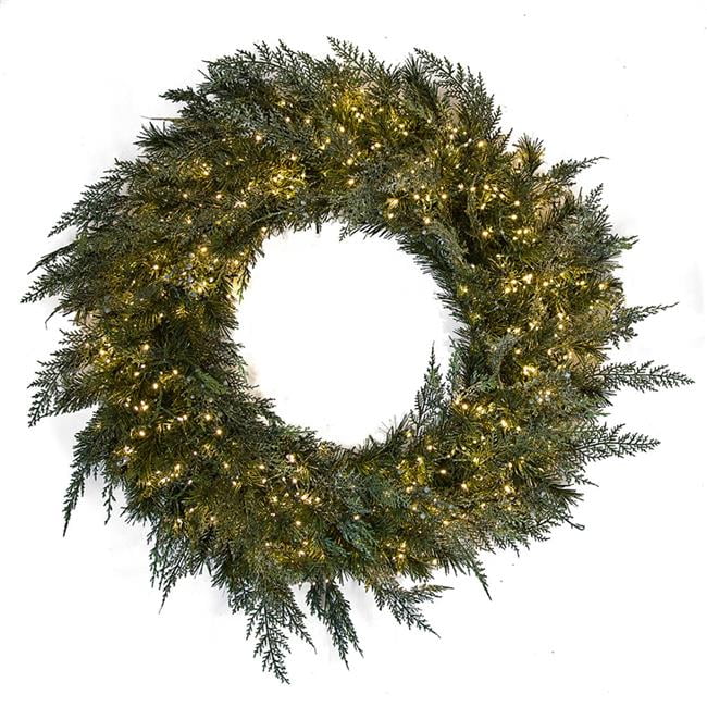 Picture of Autograph Foliages C-200914 48 in. Frosted Brighton Wreath with Mini Cluster LED Lights, Green