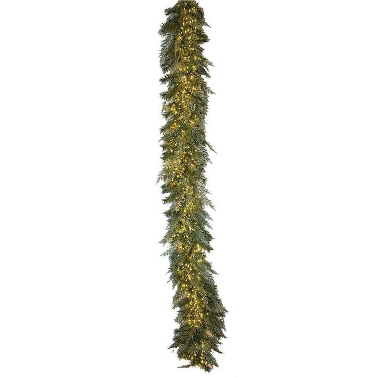 Picture of Autograph Foliages C-200924 9 ft. Brighton Garland with Berries & Cluster LED Lights&#44; Frosted Green