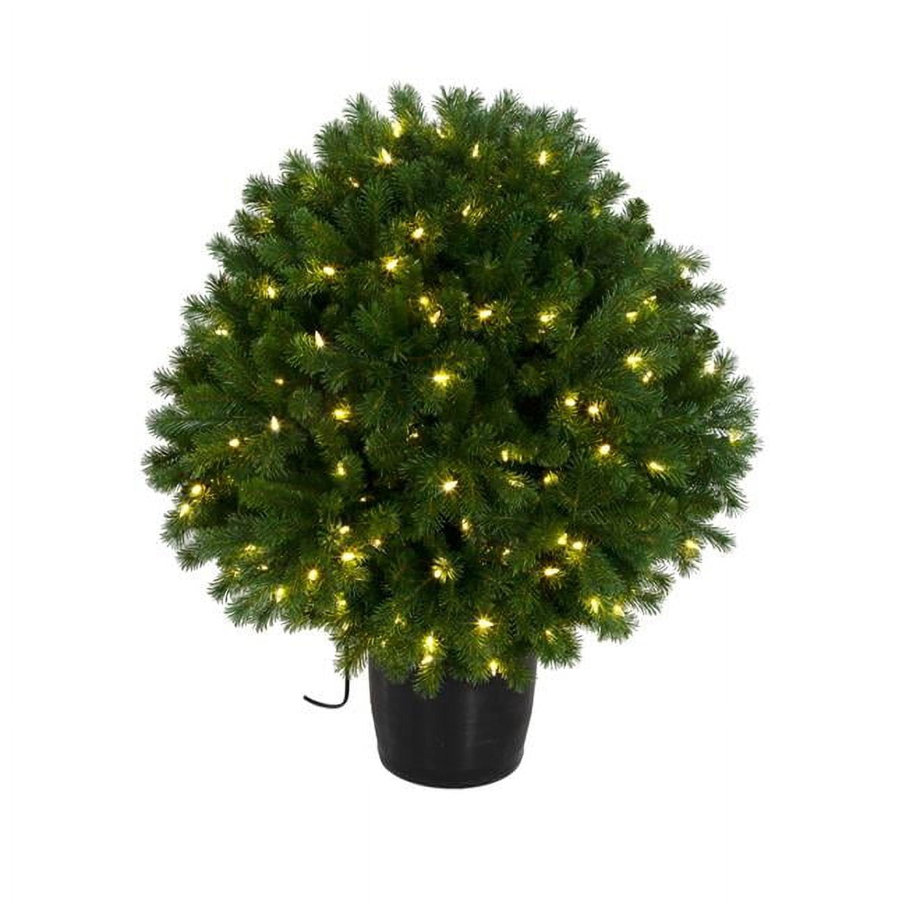 27 in. PE & PVC Burlington Spruce Ball Topiary Potted Tree with LED Lights