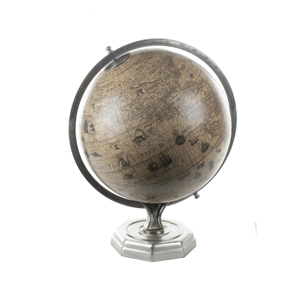 Picture of Authentic Models GL064 Hondius Vintage Globe&#44; Pewter & Ivory - Round