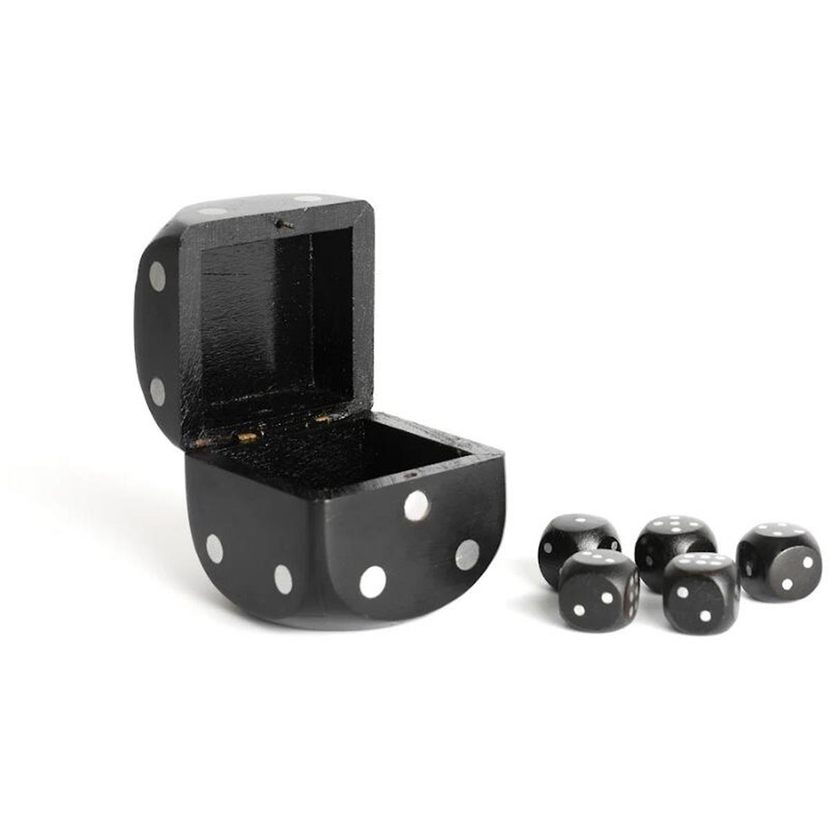 Picture of Authentic Models GR031B Black & Silver Black Dice Box with 5 Dices