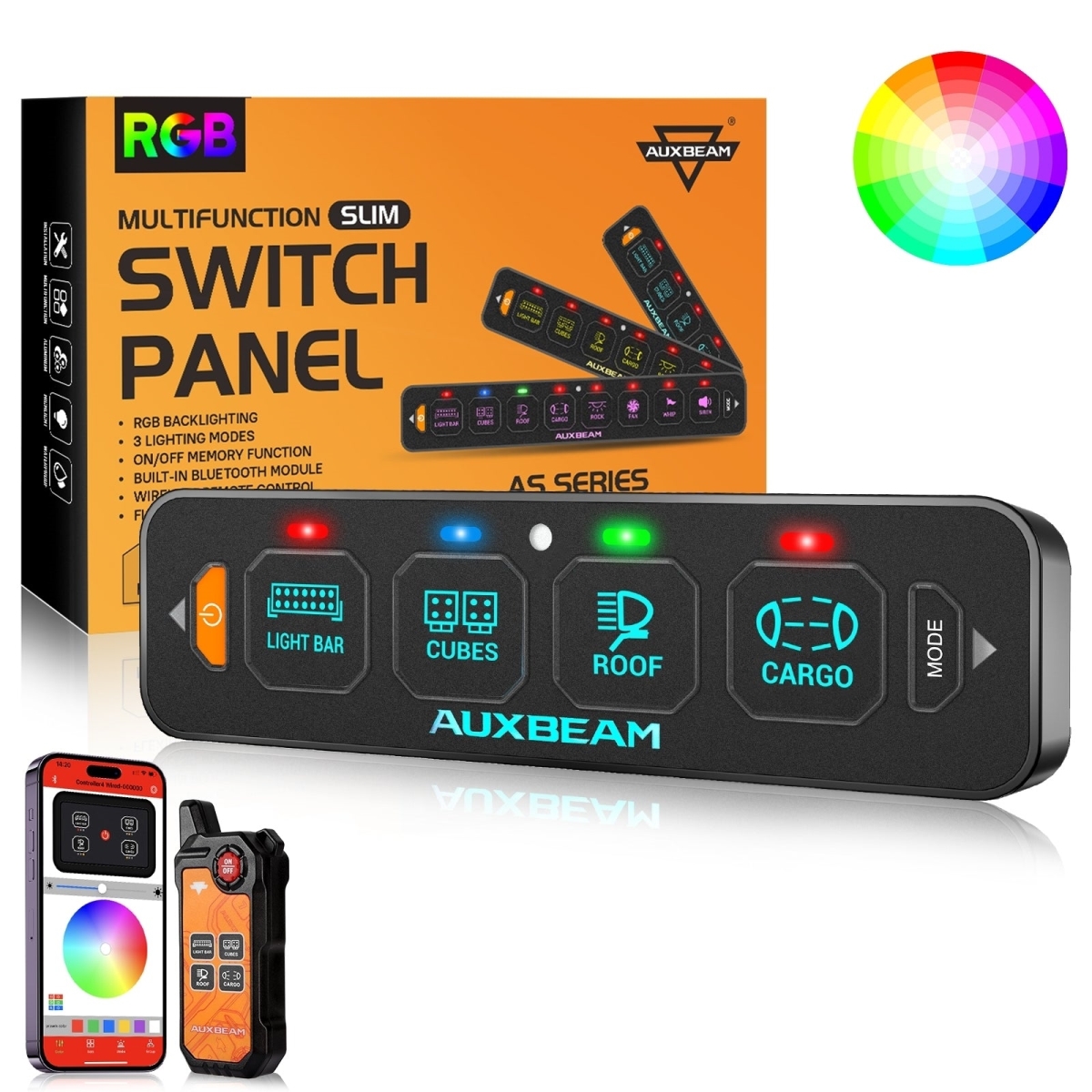 QP011205 AS-400 RGB Slim Switch Panel with APP&Remote Control, Toggle/ Momentary/ Pulsed Mode Supported