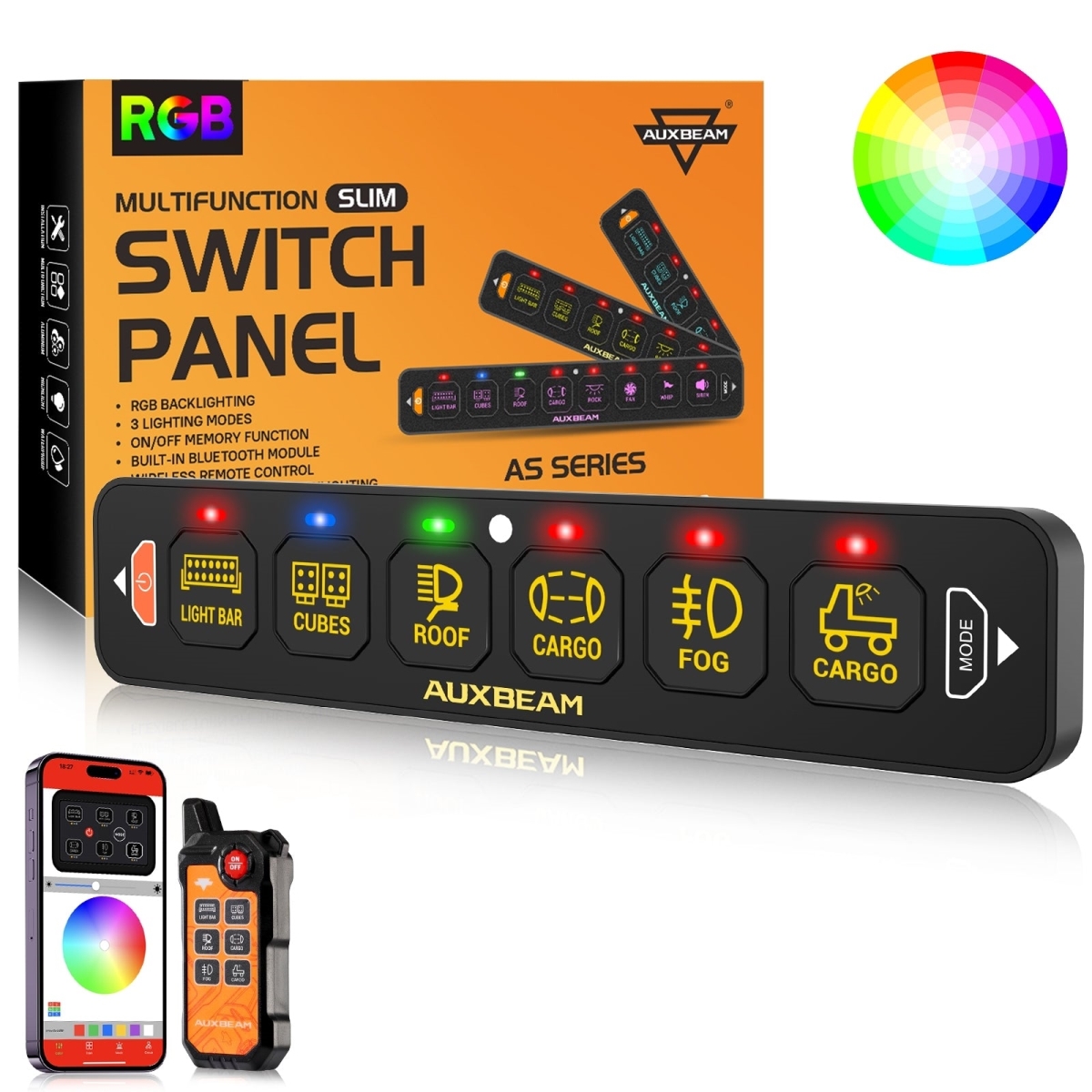 QP011206 AS-600 RGB Slim Switch Panel with APP&Remote Control, Toggle/ Momentary/ Pulsed Mode Supported(One-Sided Outlet)