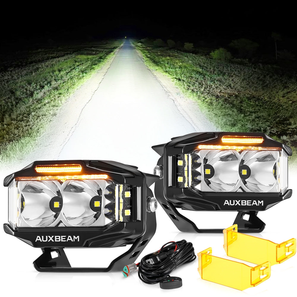ZD000897 4inch Rectangular Combo Beam Side Shooter LED Pod Lights with Amber DRL