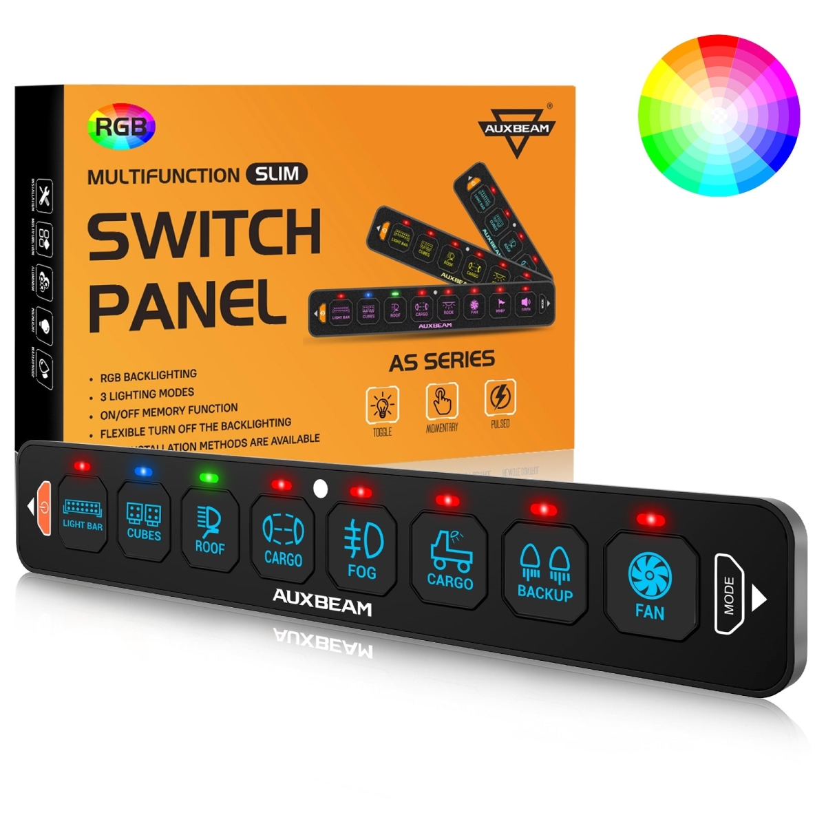 QP011653 AS-R80 RGB Slim Switch Panel, Toggle/ Momentary/ Pulsed Mode Supported(One-Sided Outlet)