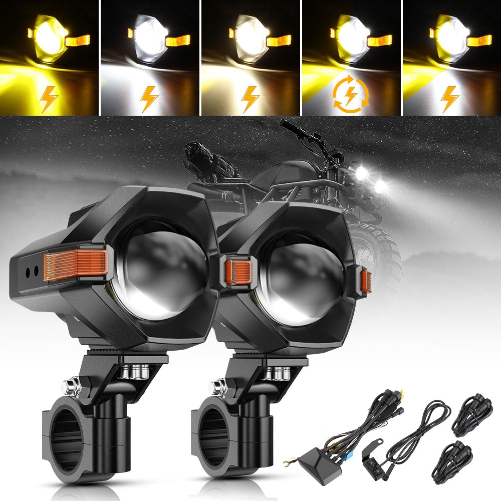 GD002659  2PCS/Set 3 Inch Motorcycle LED Spotlight Bi-LED Projector Lens Headlight