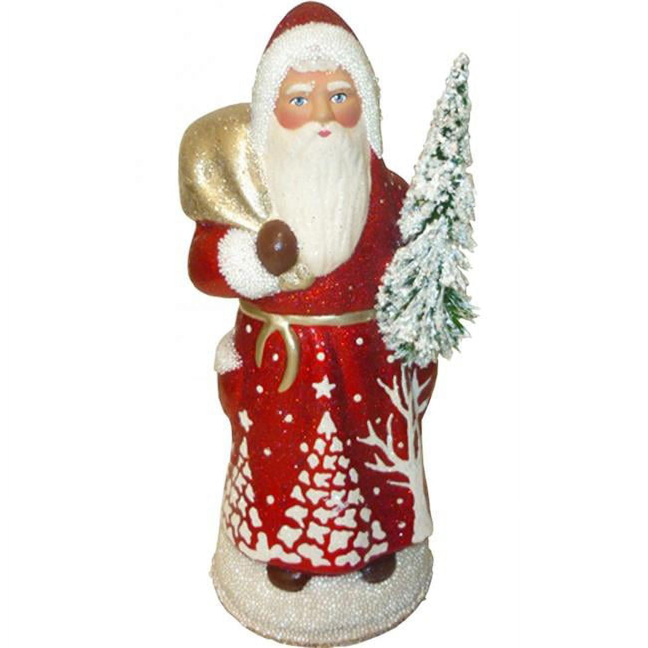 Schaller Paper Mache Candy Container - Santa Beaded, Red