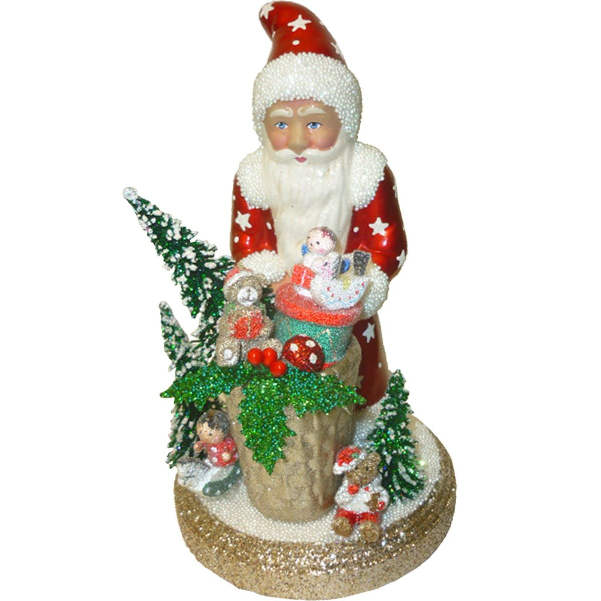 Schaller Paper Mache Candy Container - Santa Red with Gifts