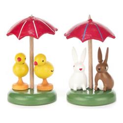 Picture of Alexander Taron 224-021 Dregeno Easter Figures - Bunnies & Chicks Under Umbrellas - Set of 2