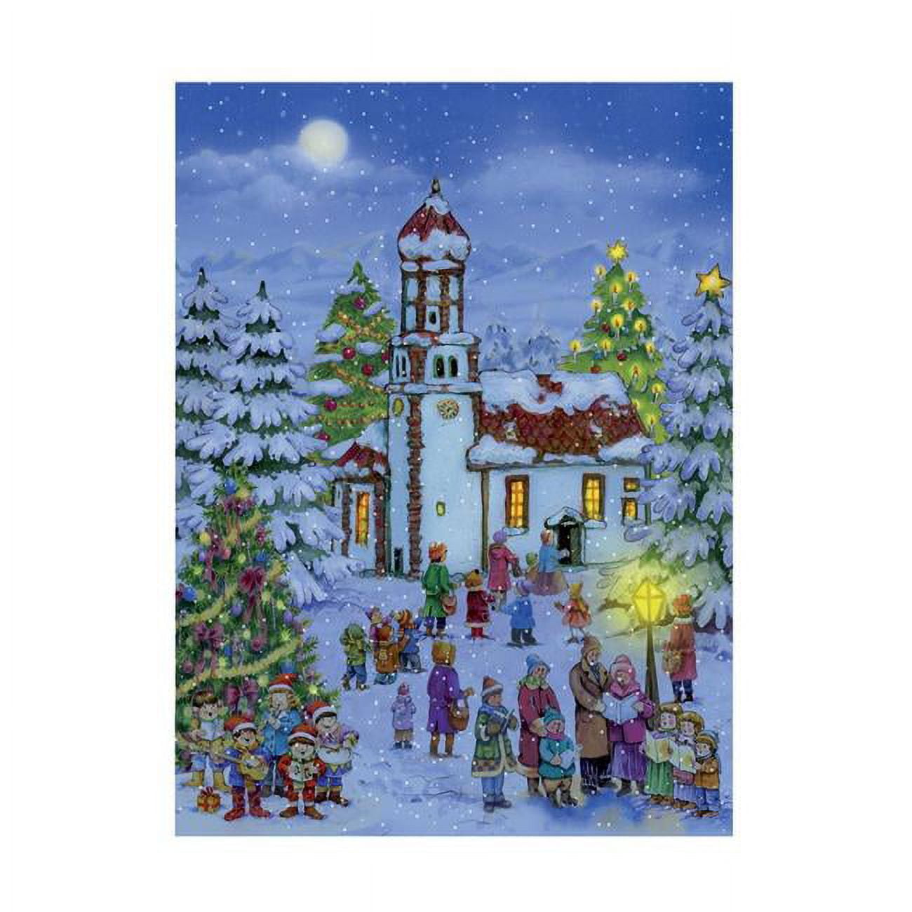 Nighttime Snowy Church Scene Christmas Advent