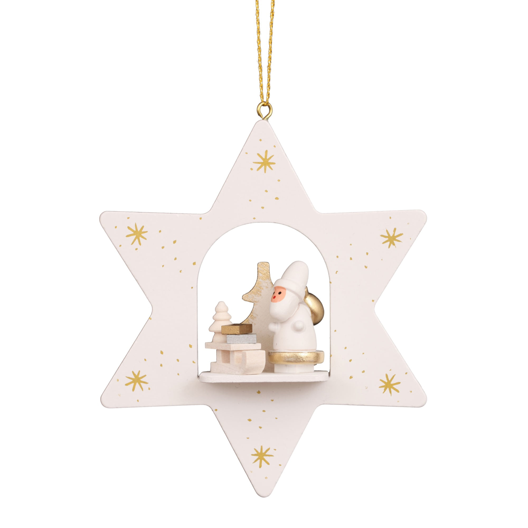 10-0905 White Star with Santa & Sled Christmas Ornament -  Christian Ulbricht