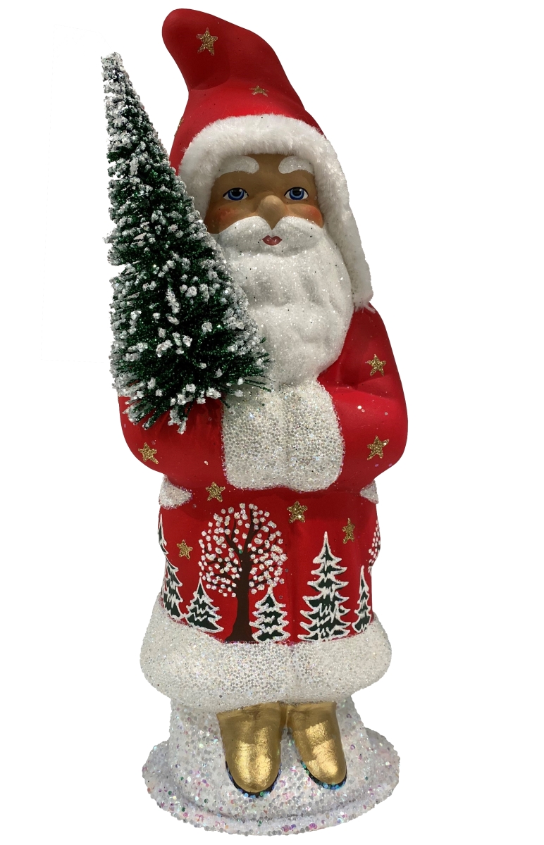 24285 11.5 x 4 x 4 in. Paper Mache Candy Container - Light Red Santa with Tree & Gold Shoes