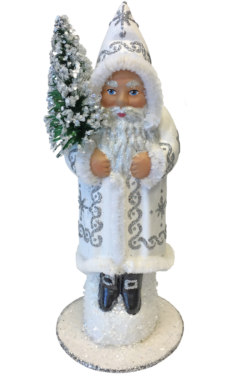 17153 6.25 x 2.5 x 2.5 in. Paper Mache Candy Container - Santa White with Silver