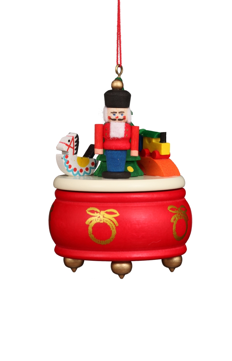 10-0923 3 x 2.5 x 2.5 in. Ornament Red Music Box with Nutcracker