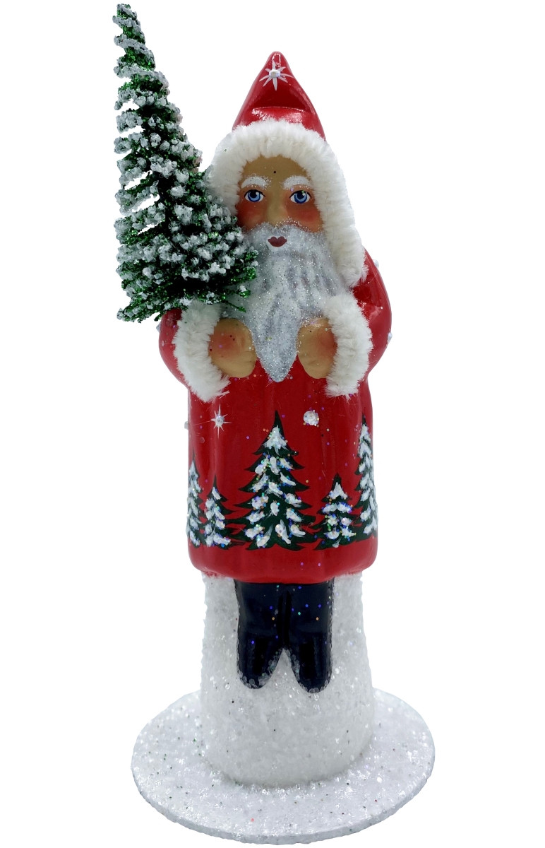 23151 6 x 2.5 x 2.5 in. Paper Mache Candy Container - Light Red Santa with Tree Scene & Pipecleaner Edges