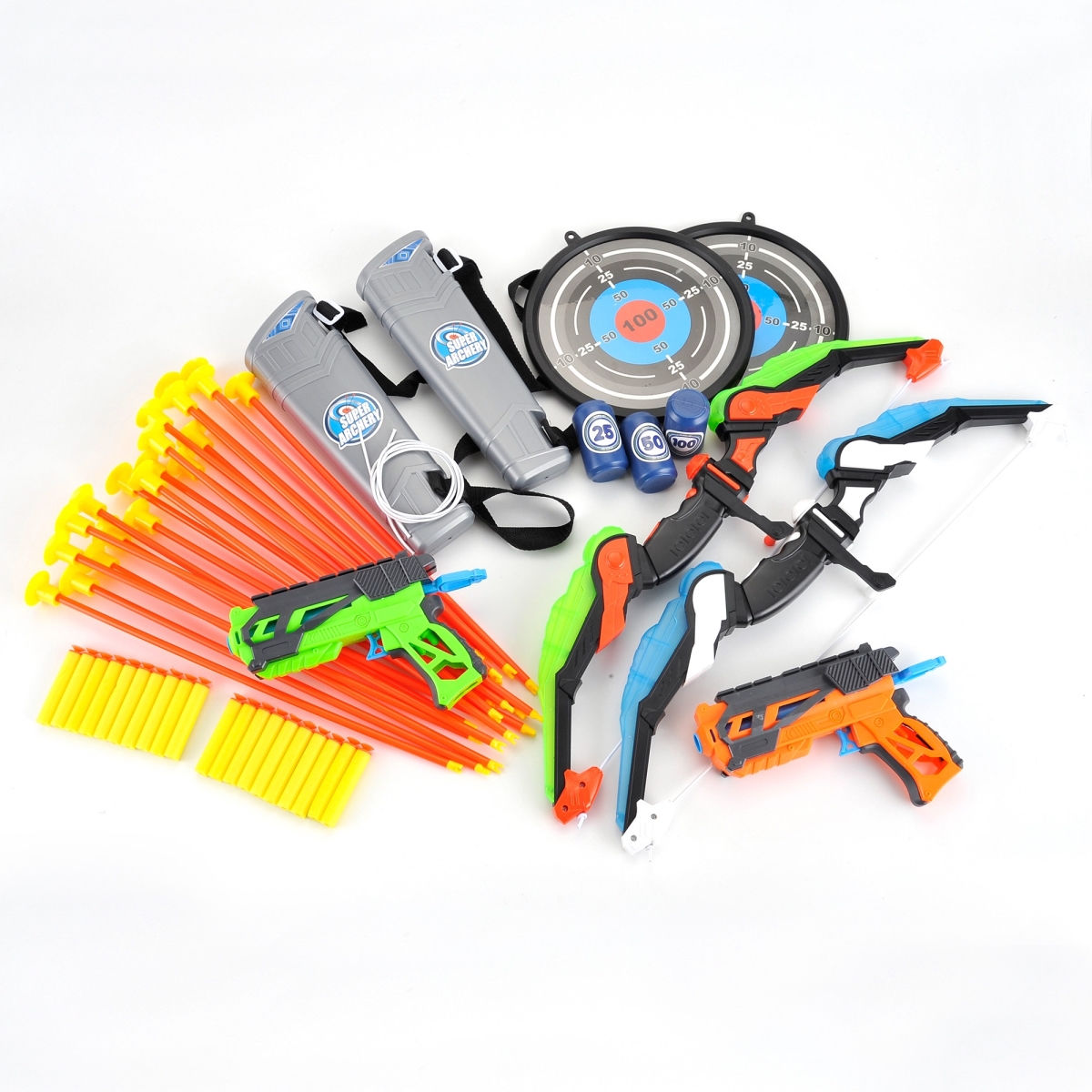 PS4B1 Bundle LED Light Up Bow & Arrow Archery Toy with Suction Cup Arrows - Blue, Green & 2 Dart Shooters
