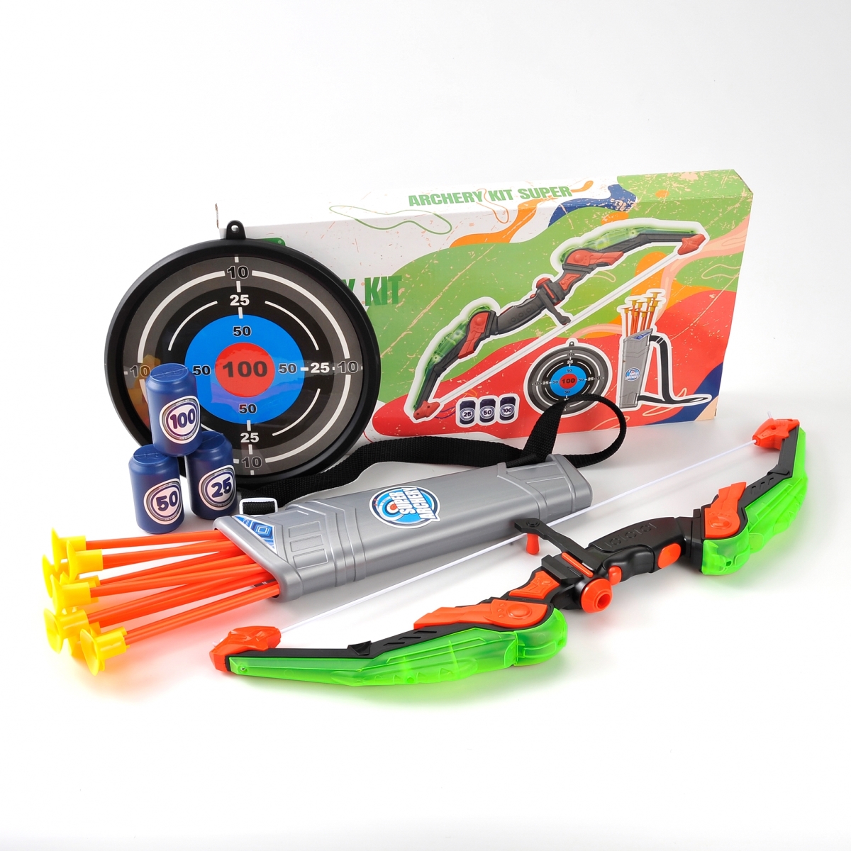 PS4B1 Green LED Light Up Bow & Arrow Archery Toy with Suction Cup Arrows, Green