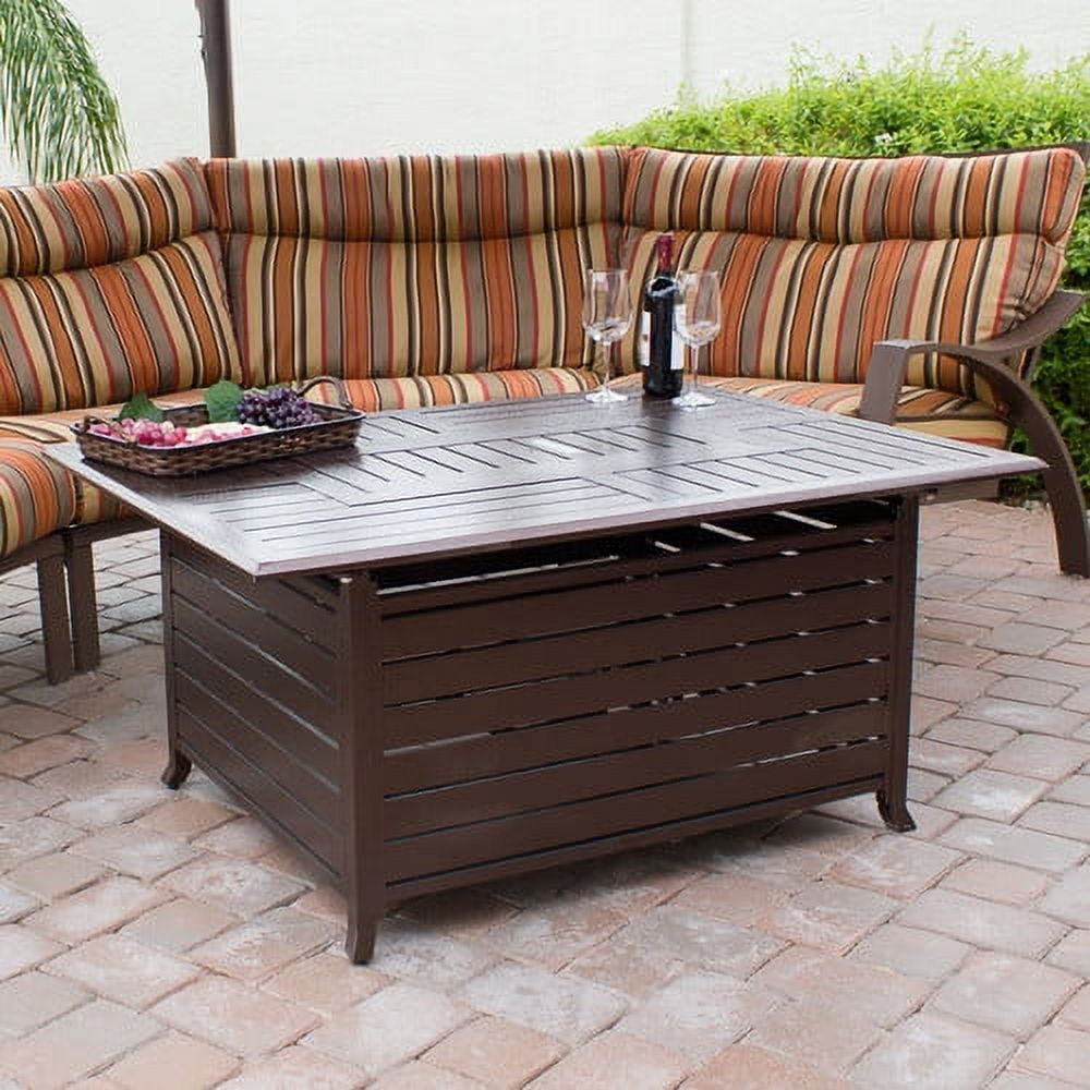 Rectangular Slatted Aluminum Firepit, Hammered Bronze - 22.5 x 49.5 x 37.5 in.