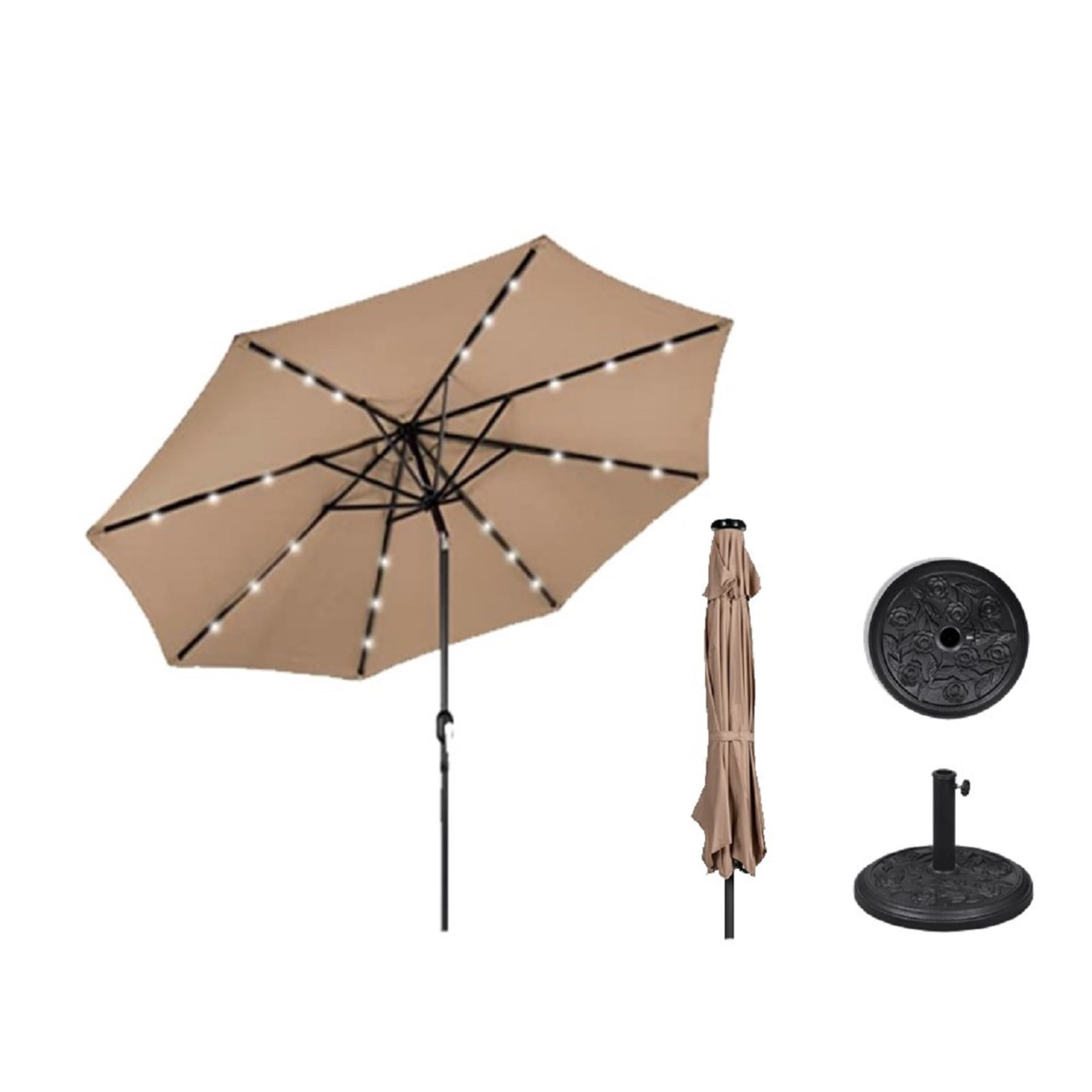 AZ Patio Heaters Solar Market Umbrella with LED Lights in Red with  Base