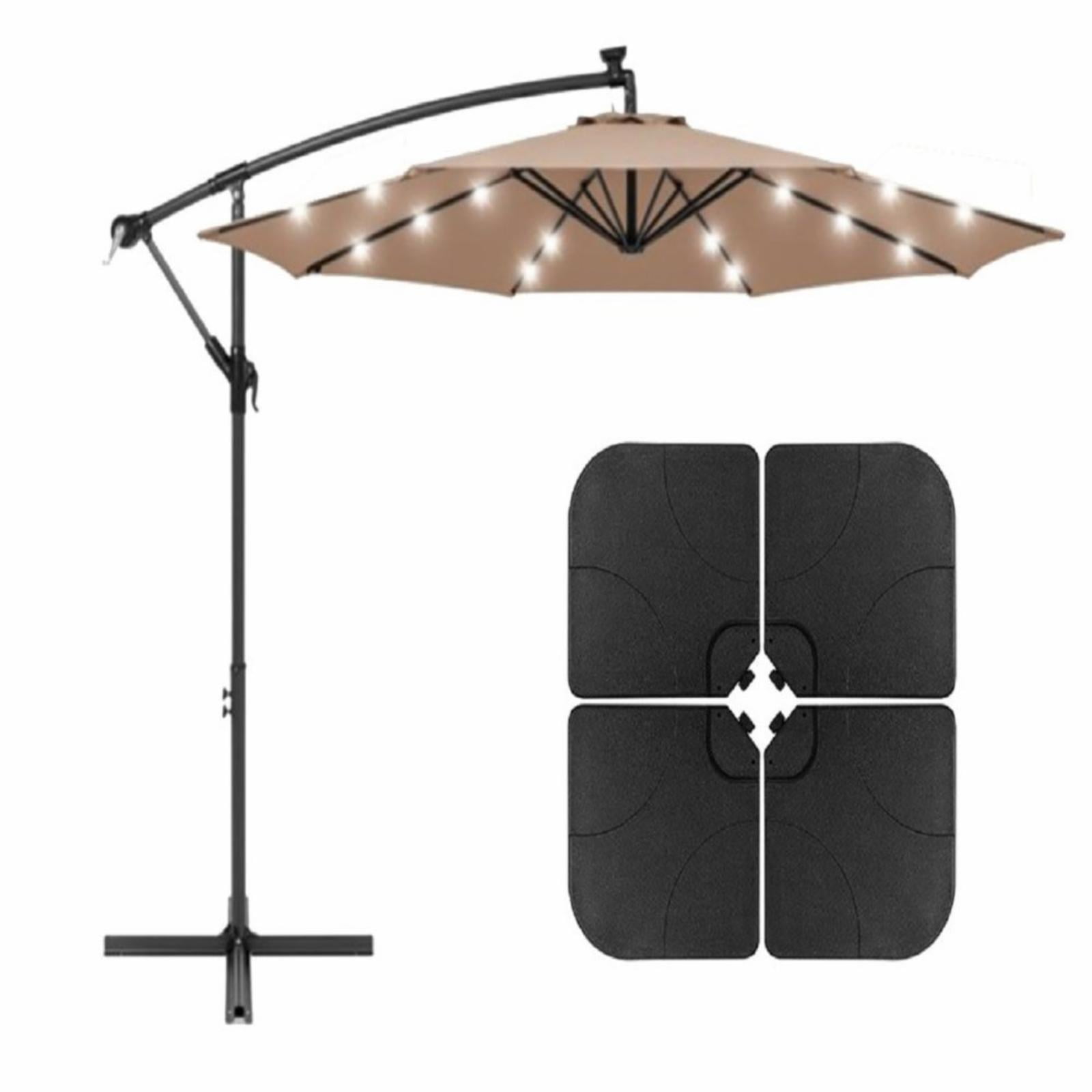 AZ Patio Heaters Offset Cantilever Umbrella with LED Lights in Tan with Cantilever Umbrella Base Set(4pc)